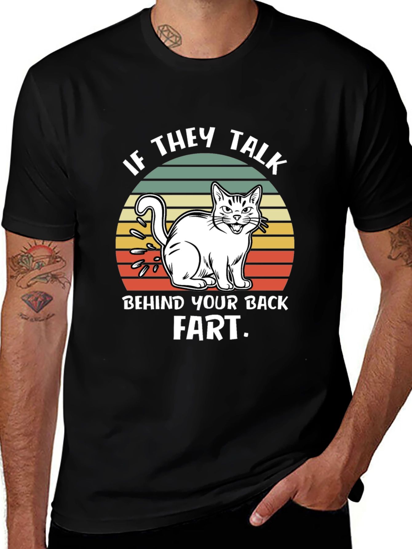 Funny Fart Cat T-Shirt - Mens Black Tee