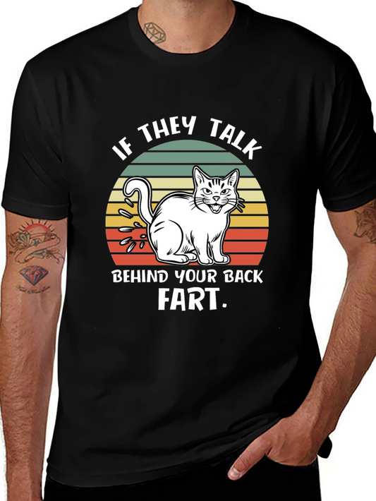 Funny Fart Cat T-Shirt - Mens Black Tee