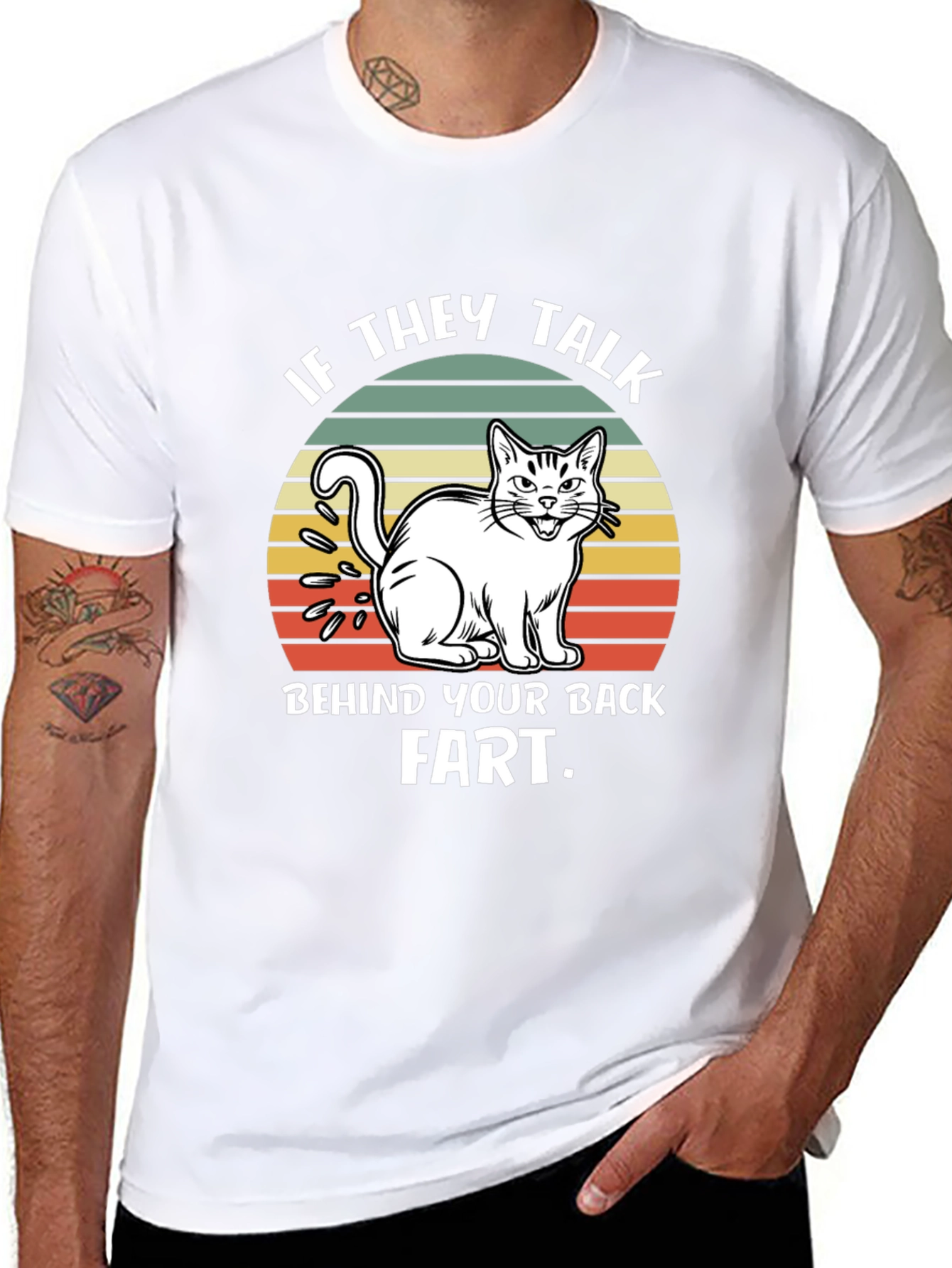 Funny Fart Cat T-Shirt - Mens Black Tee