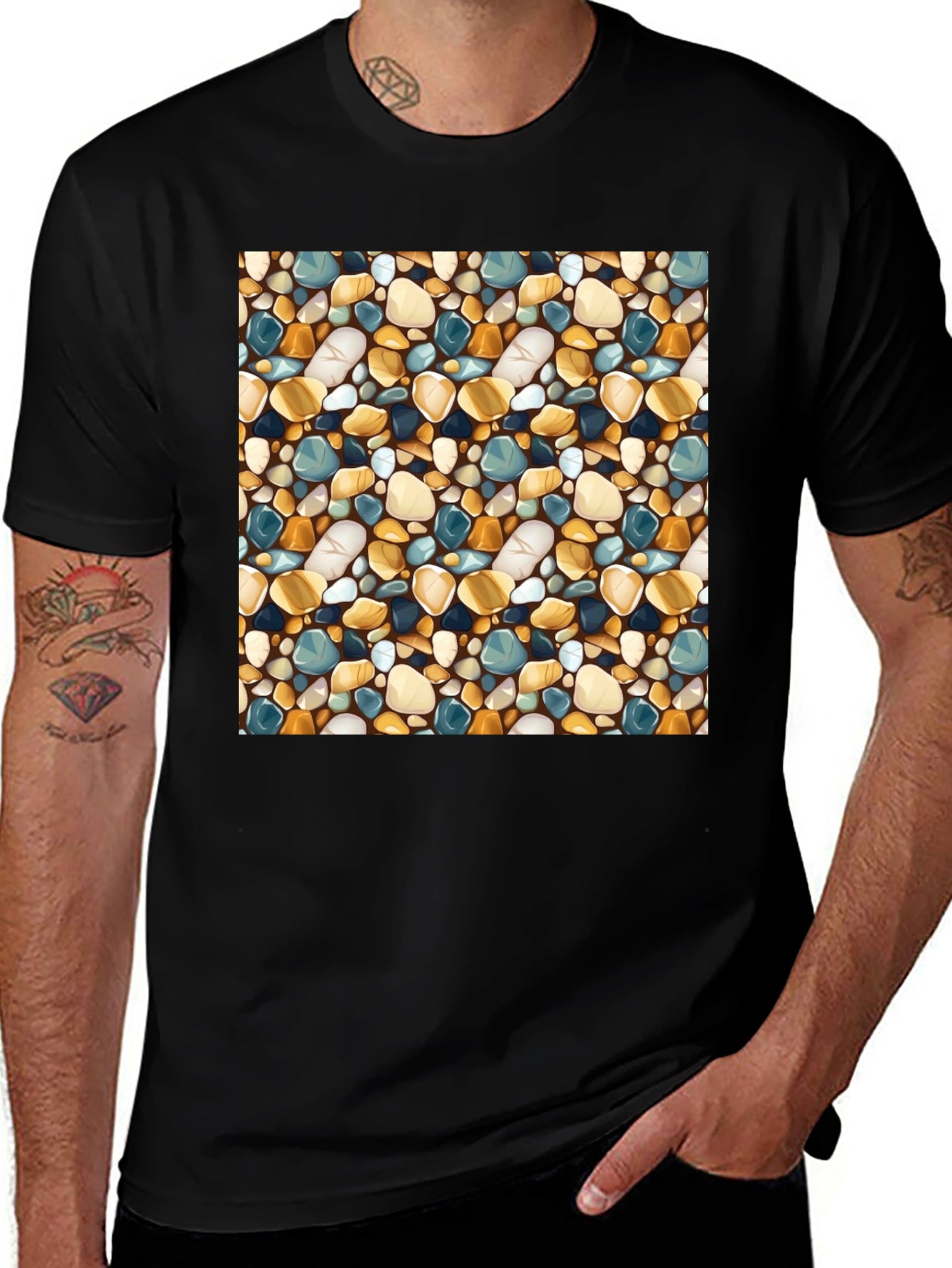 Stylish Pebble Pattern Black T-Shirt