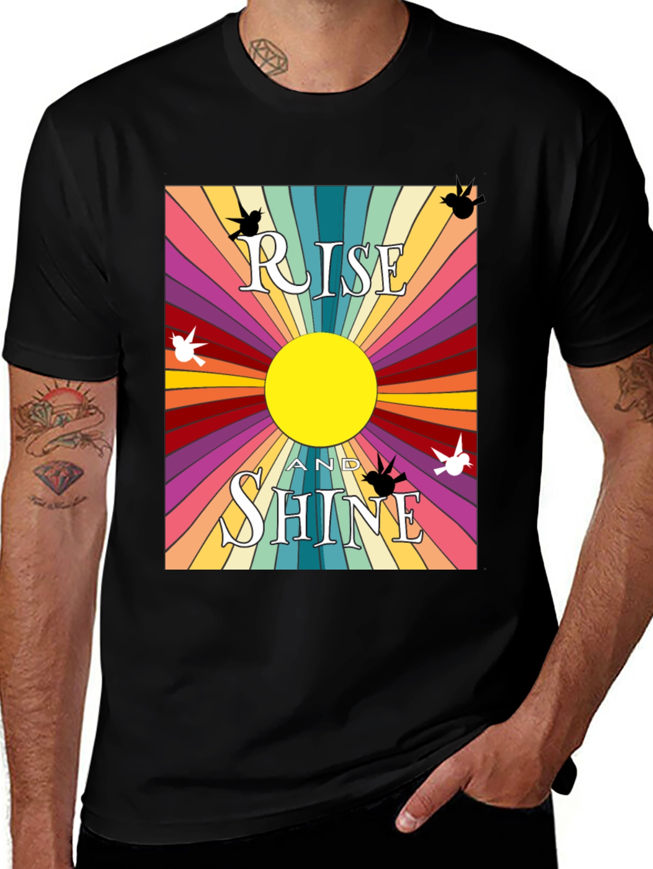 Rise and Shine Graphic Tee - Retro Sunbeam Design