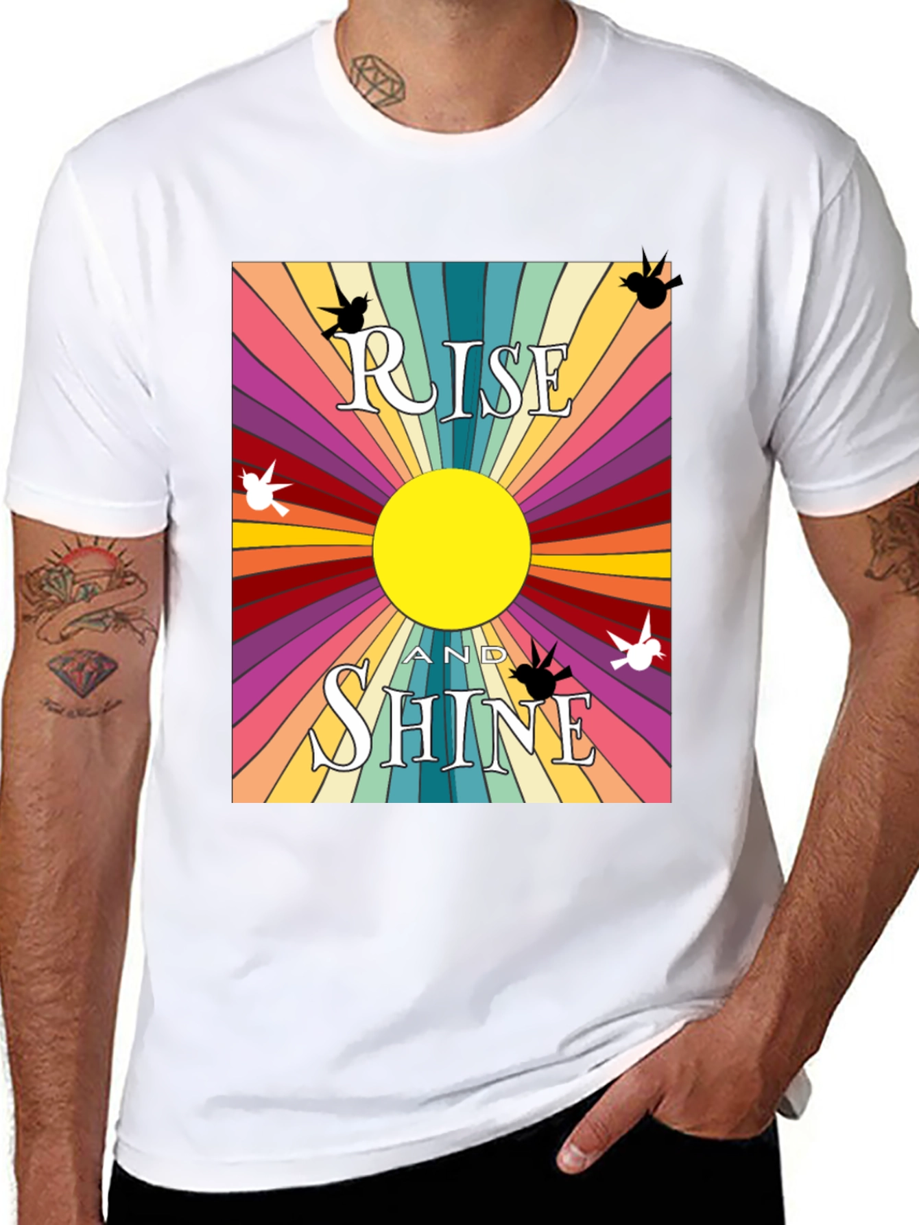 Rise and Shine Graphic Tee - Retro Sunbeam Design