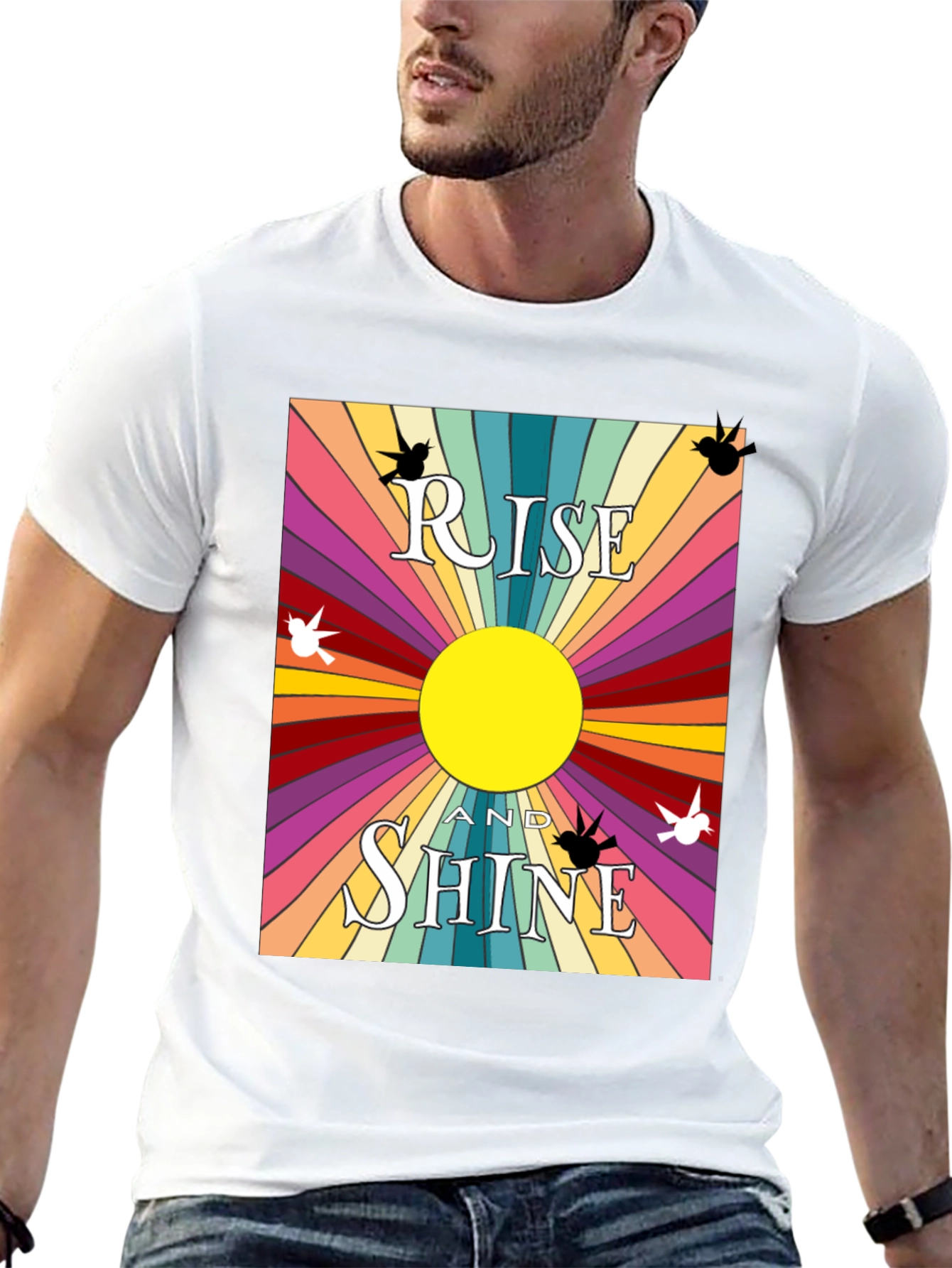 Rise and Shine Graphic Tee - Retro Sunbeam Design