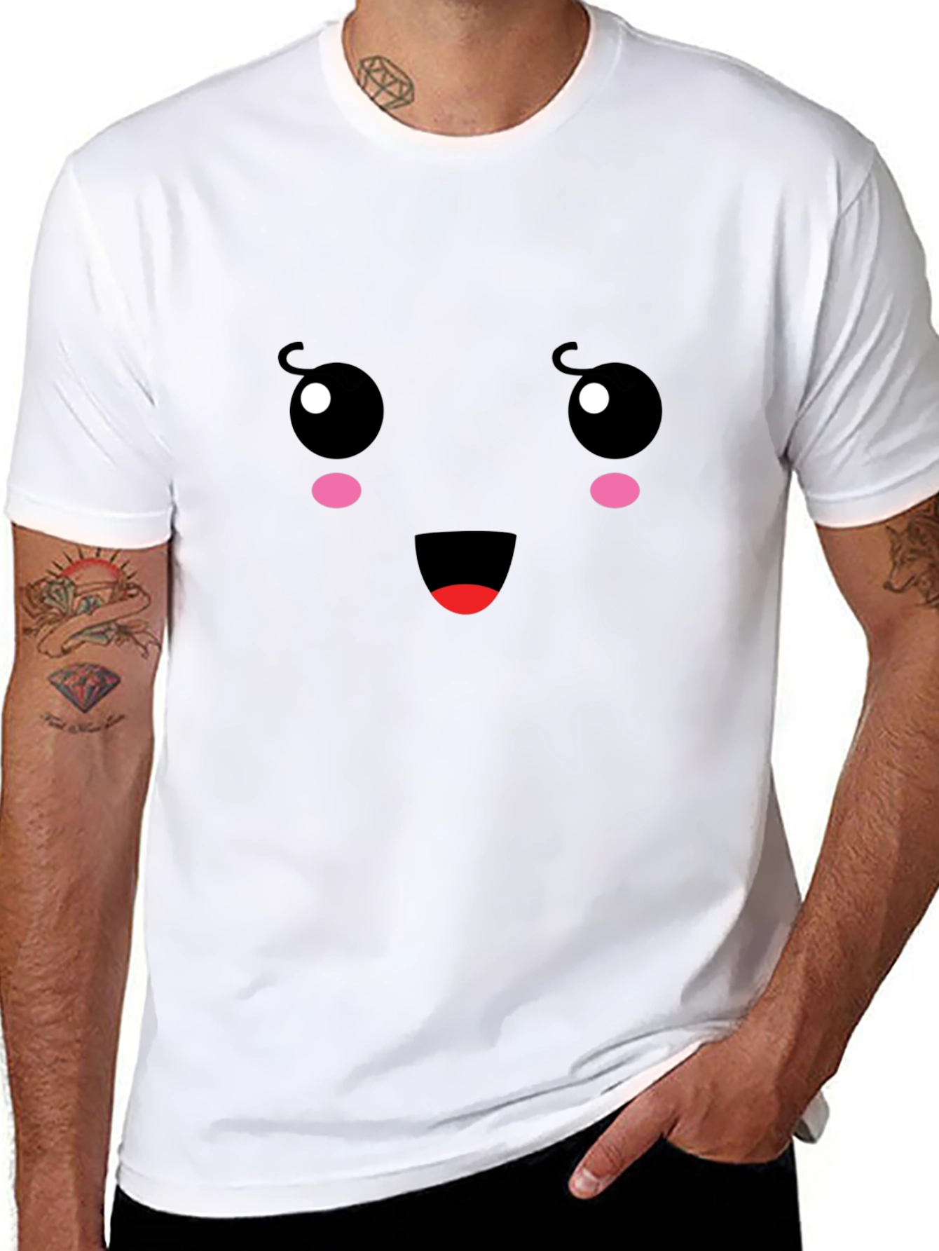Cute Face Graphic Tee - Black Cotton T-Shirt