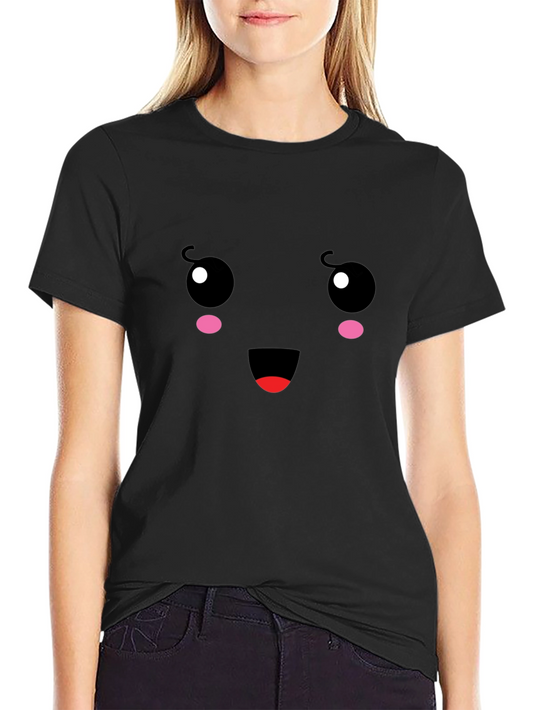 Cute Face Graphic Tee - Black Cotton T-Shirt