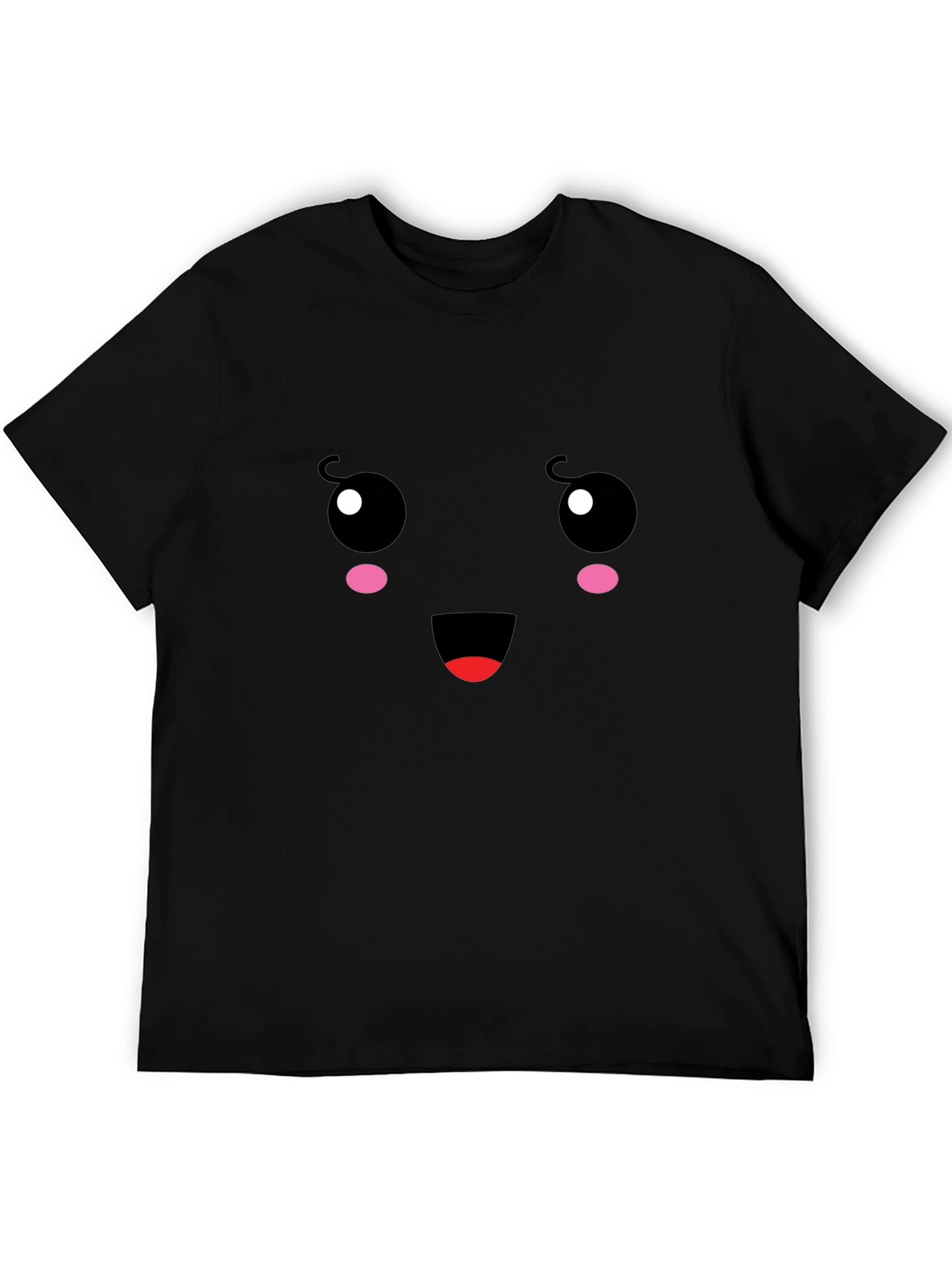 Cute Face Graphic Tee - Black Cotton T-Shirt