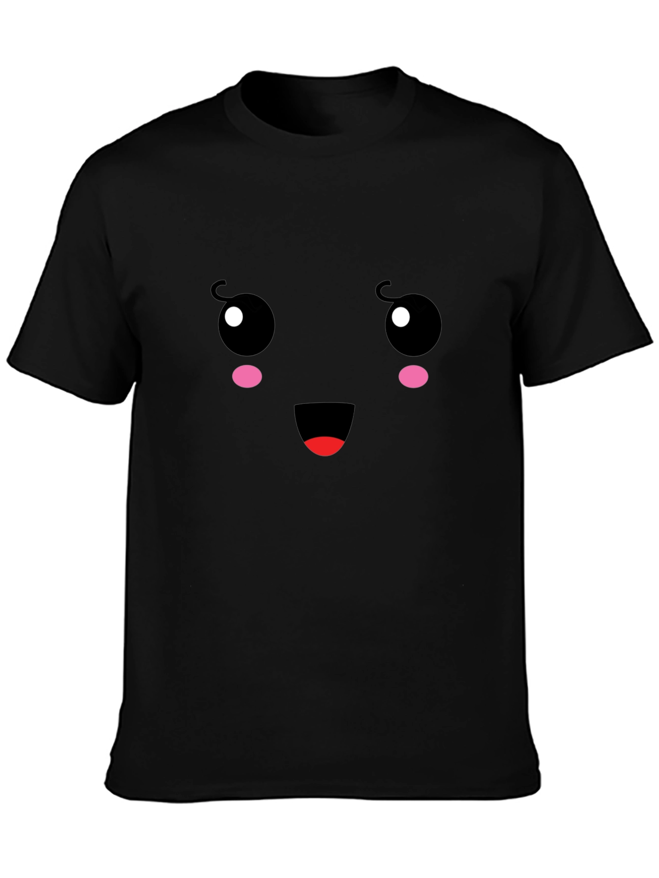 Cute Face Graphic Tee - Black Cotton T-Shirt