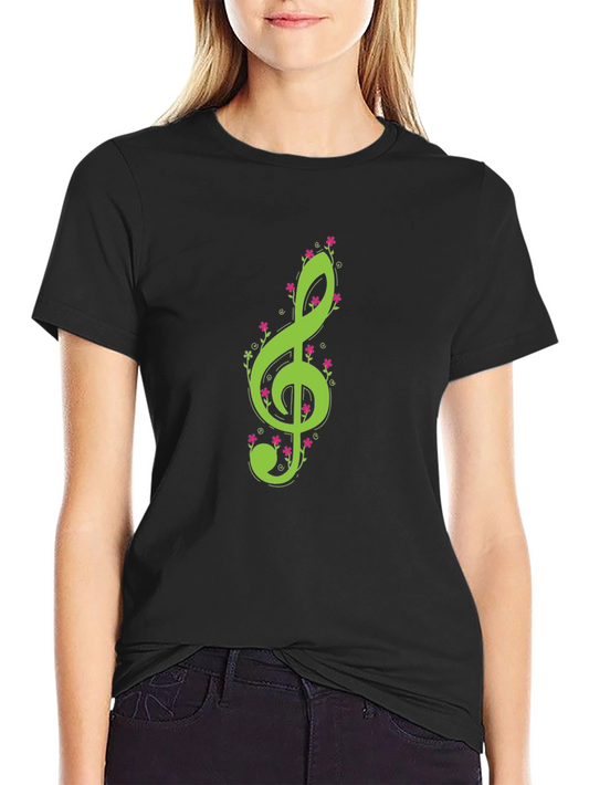 Floral Treble Clef Black T-Shirt