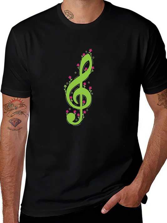 Floral Treble Clef Black T-Shirt