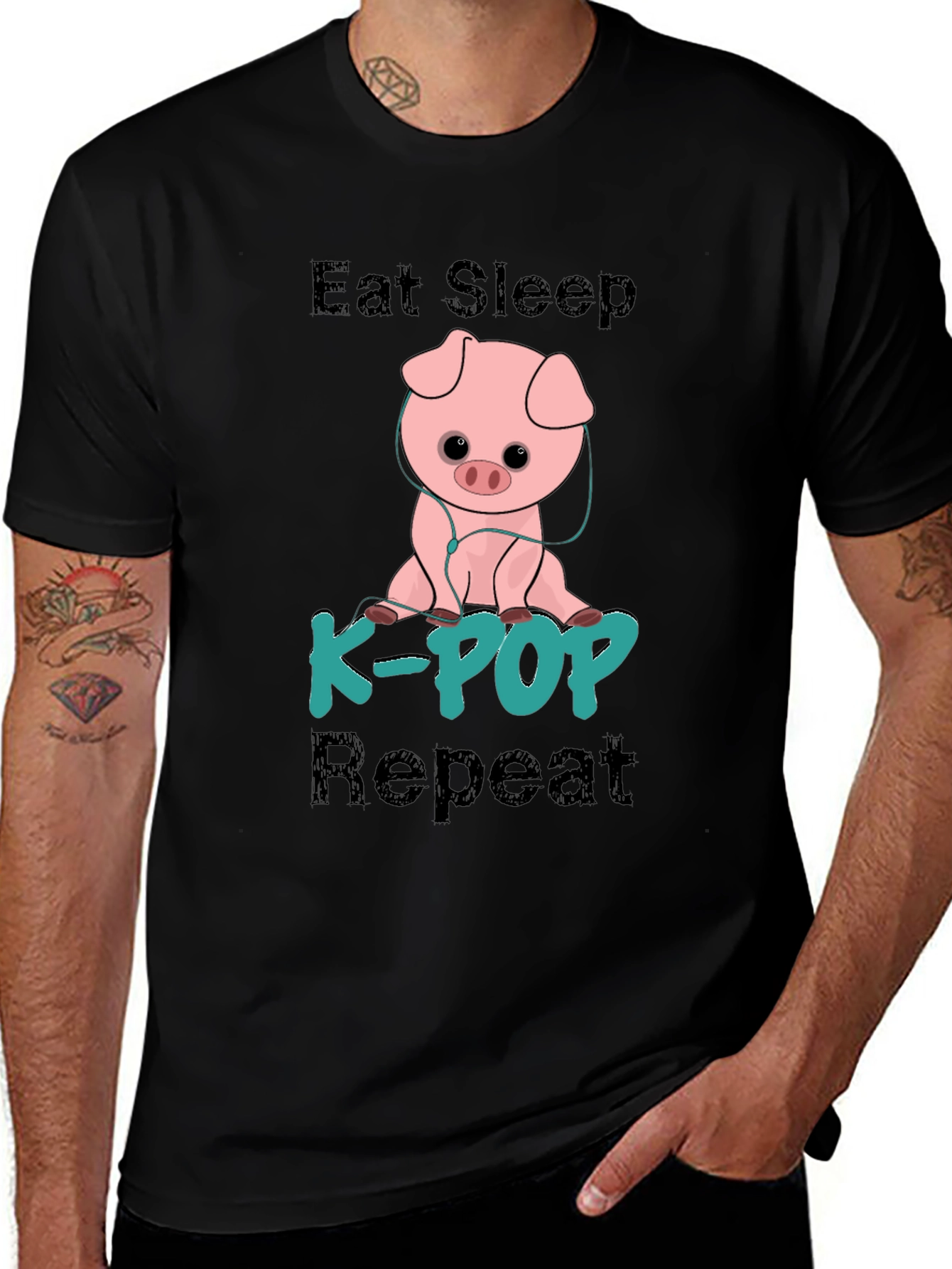 Eat Sleep K-Pop Repeat Pig Graphic Tee