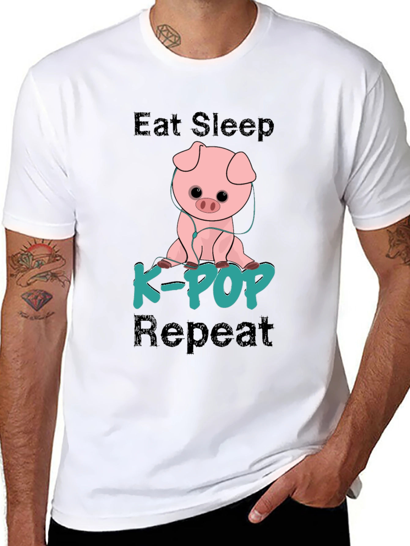 Eat Sleep K-Pop Repeat Pig Graphic Tee