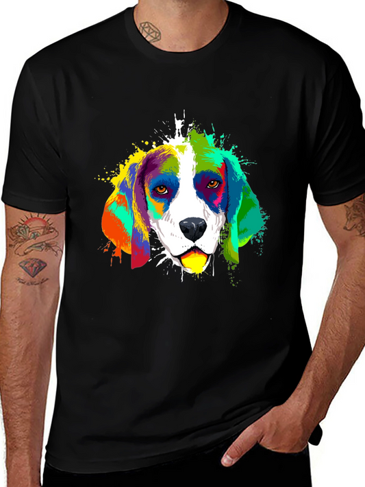 Colorful Beagle Dog Graphic Black T-Shirt