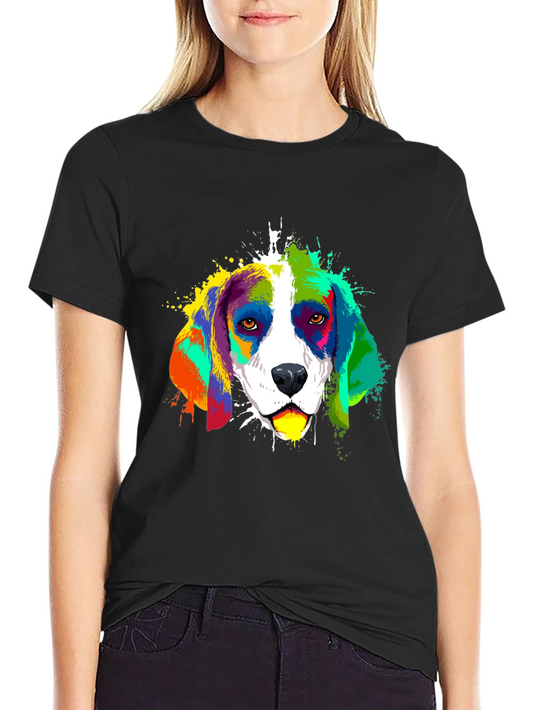 Colorful Beagle Dog Graphic Black T-Shirt
