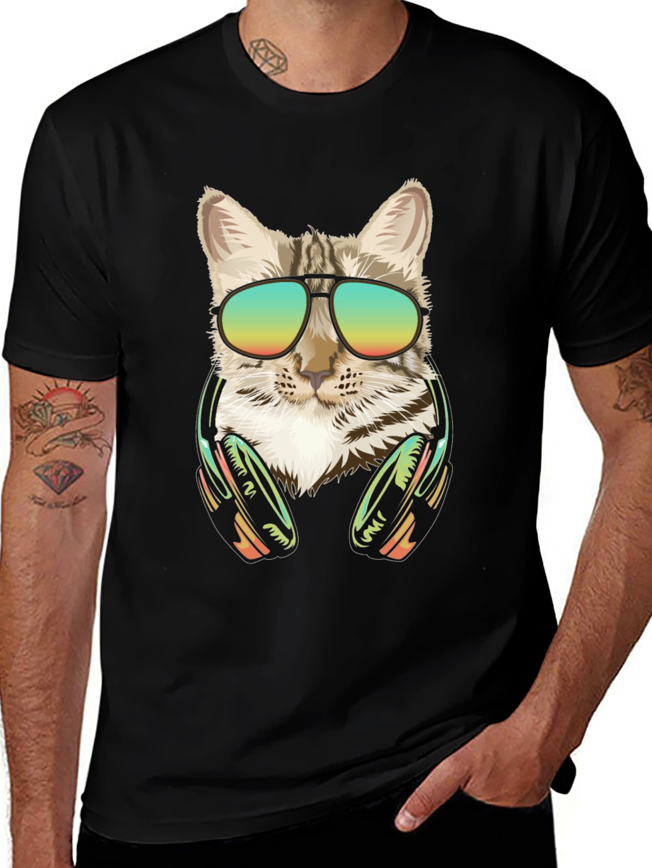 Cool Cat Graphic Tee - Sunglasses & Headphones