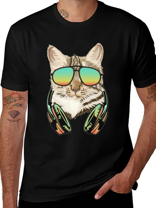 Cool Cat Graphic Tee - Sunglasses & Headphones
