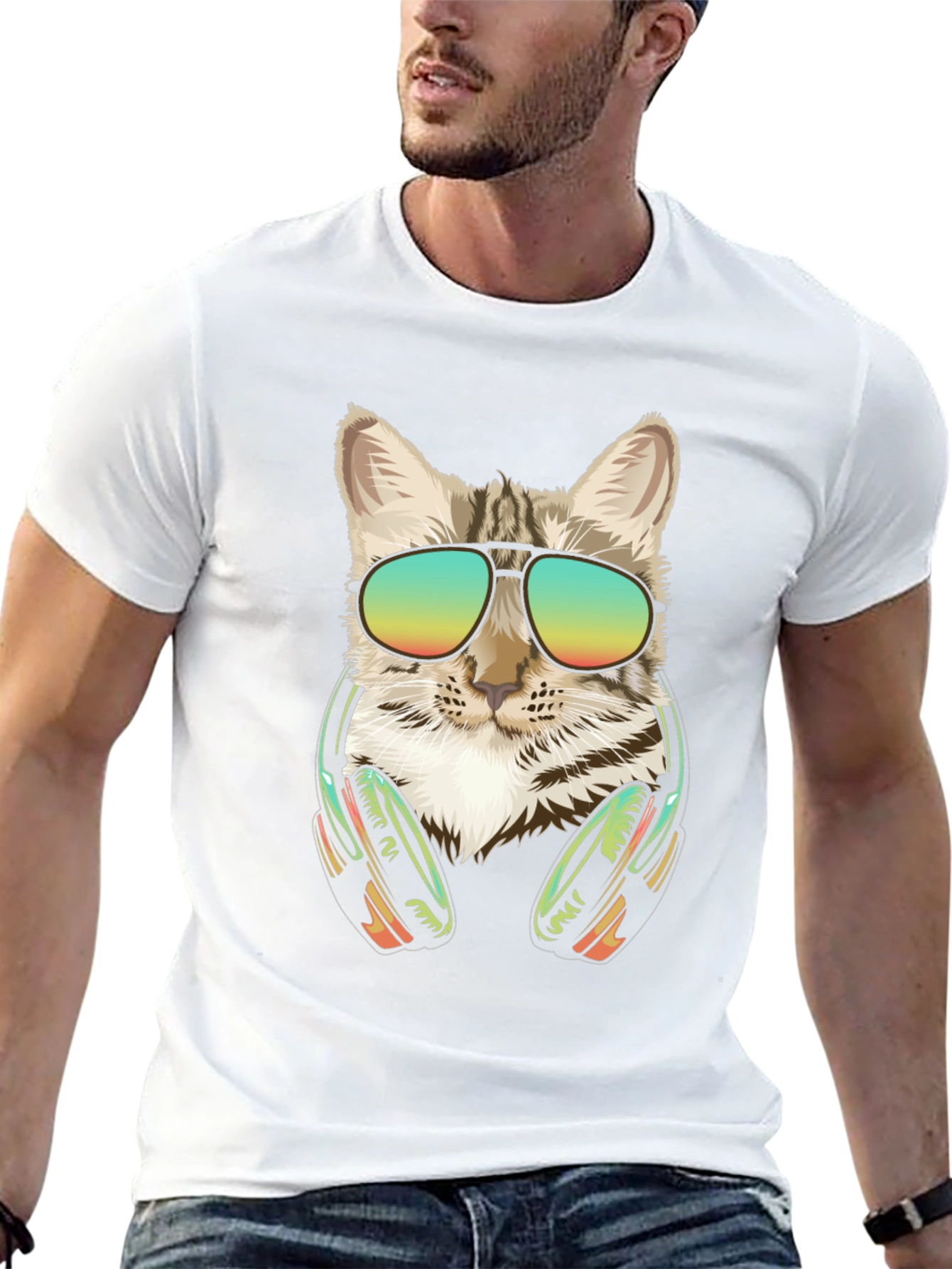 Cool Cat Graphic Tee - Sunglasses & Headphones