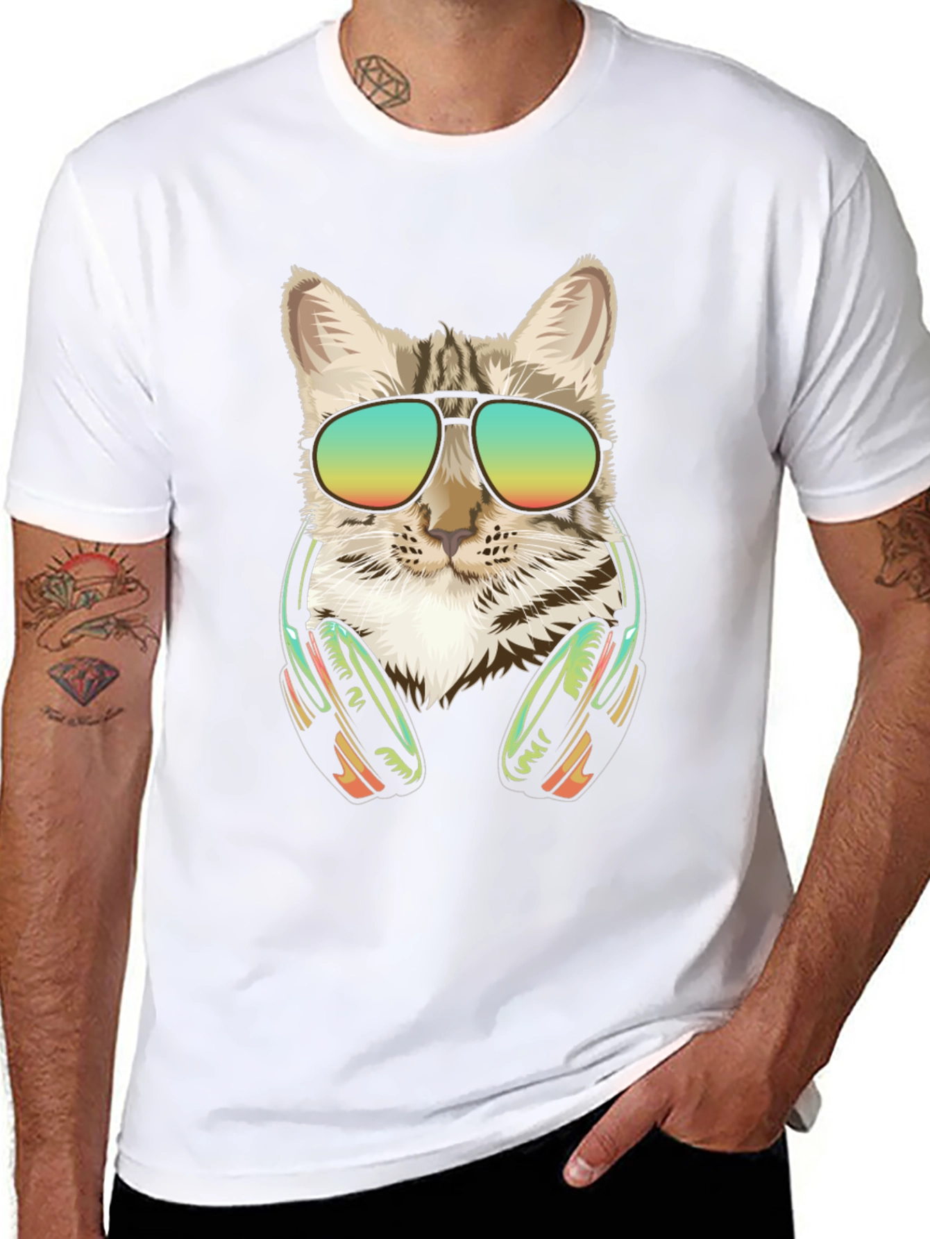 Cool Cat Graphic Tee - Sunglasses & Headphones