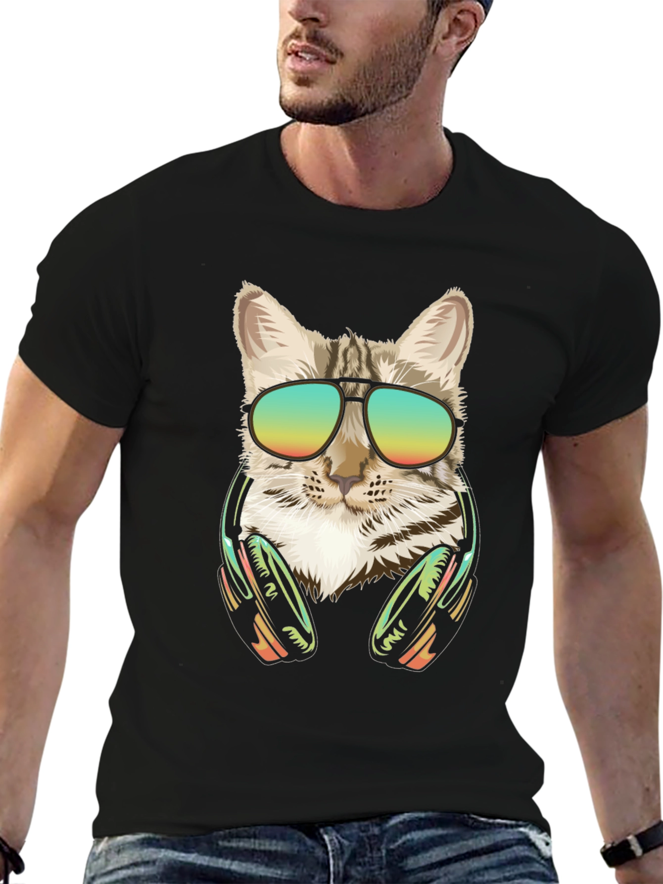 Cool Cat Graphic Tee - Sunglasses & Headphones