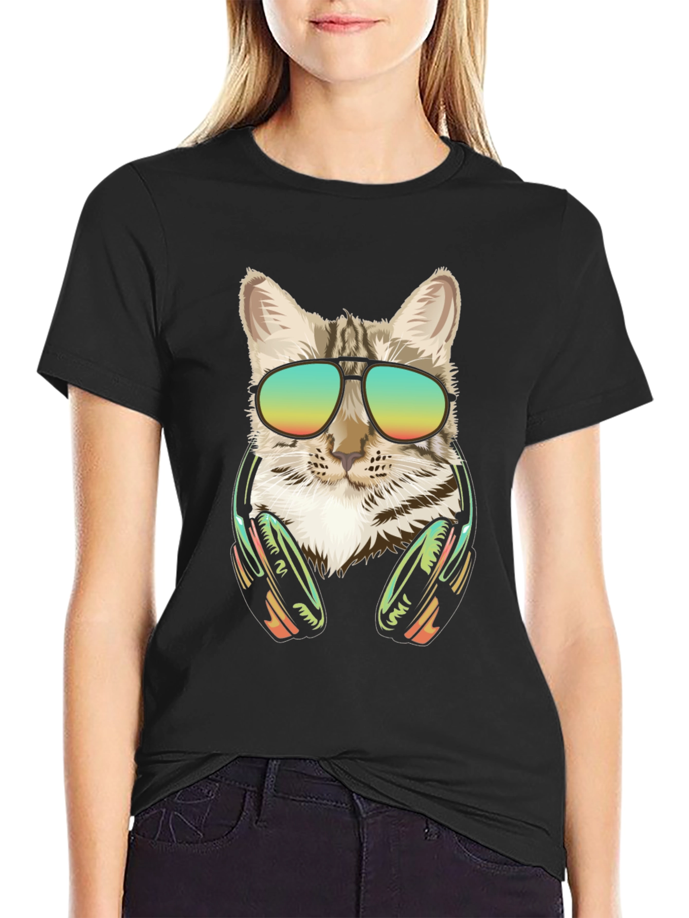 Cool Cat Graphic Tee - Sunglasses & Headphones