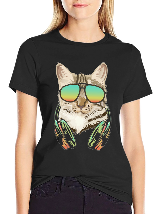 Cool Cat Graphic Tee - Sunglasses & Headphones