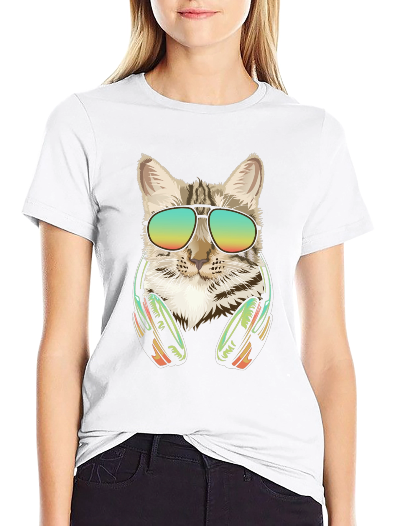 Cool Cat Graphic Tee - Sunglasses & Headphones