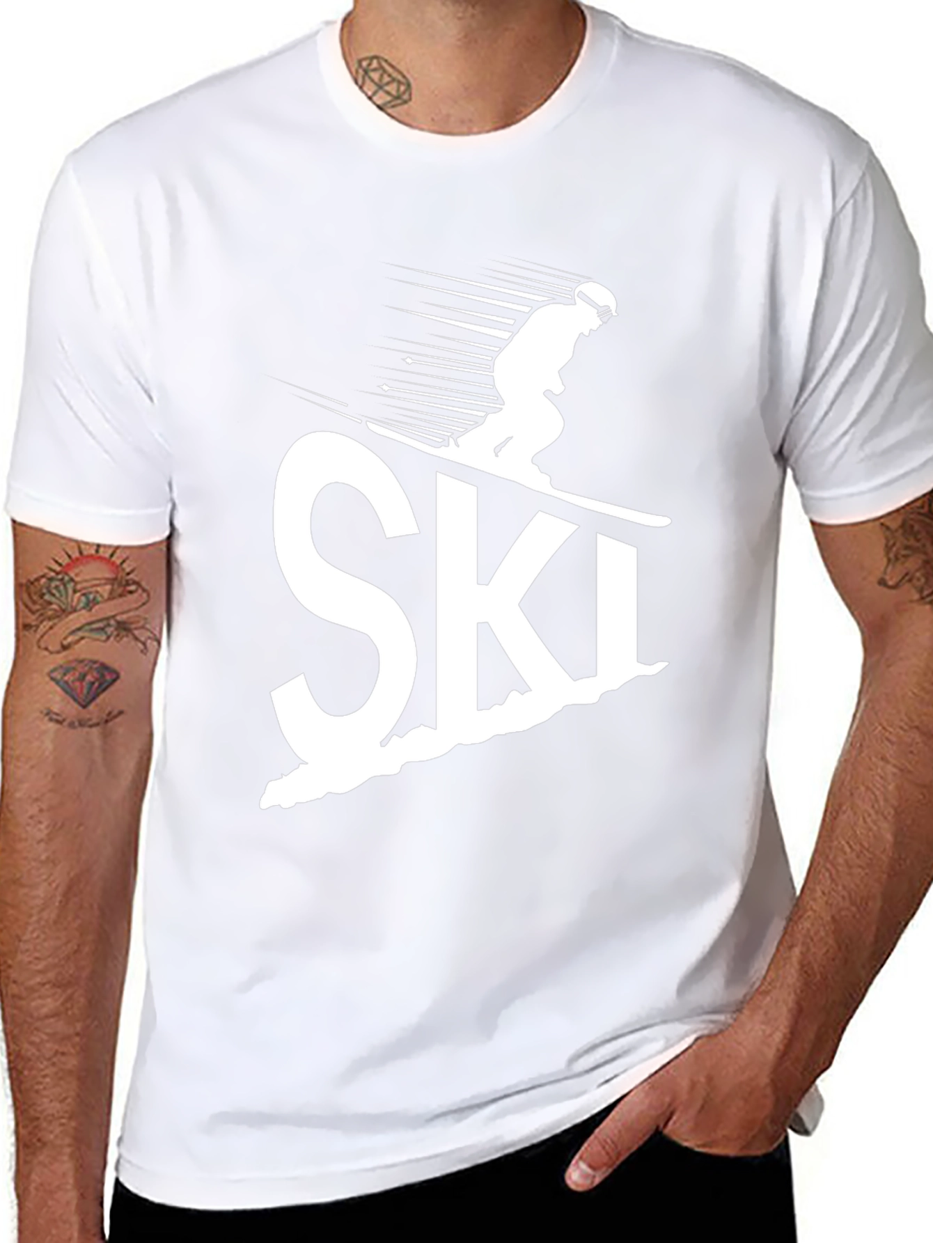 Skiing Graphic Tee - Black Cotton Comfort