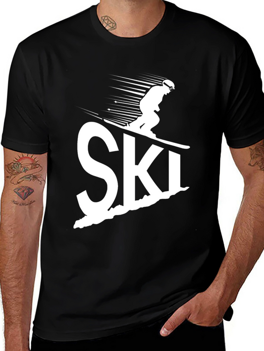Skiing Graphic Tee - Black Cotton Comfort