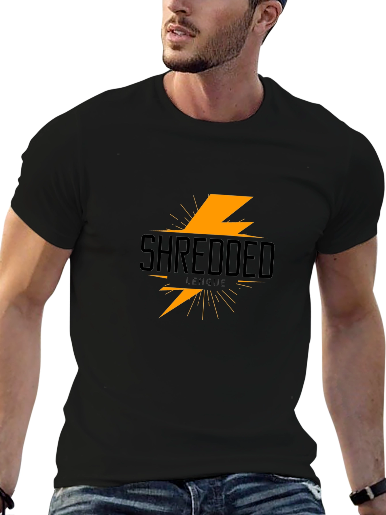 Shredded League Black T-Shirt - Lightning Bolt Graphic
