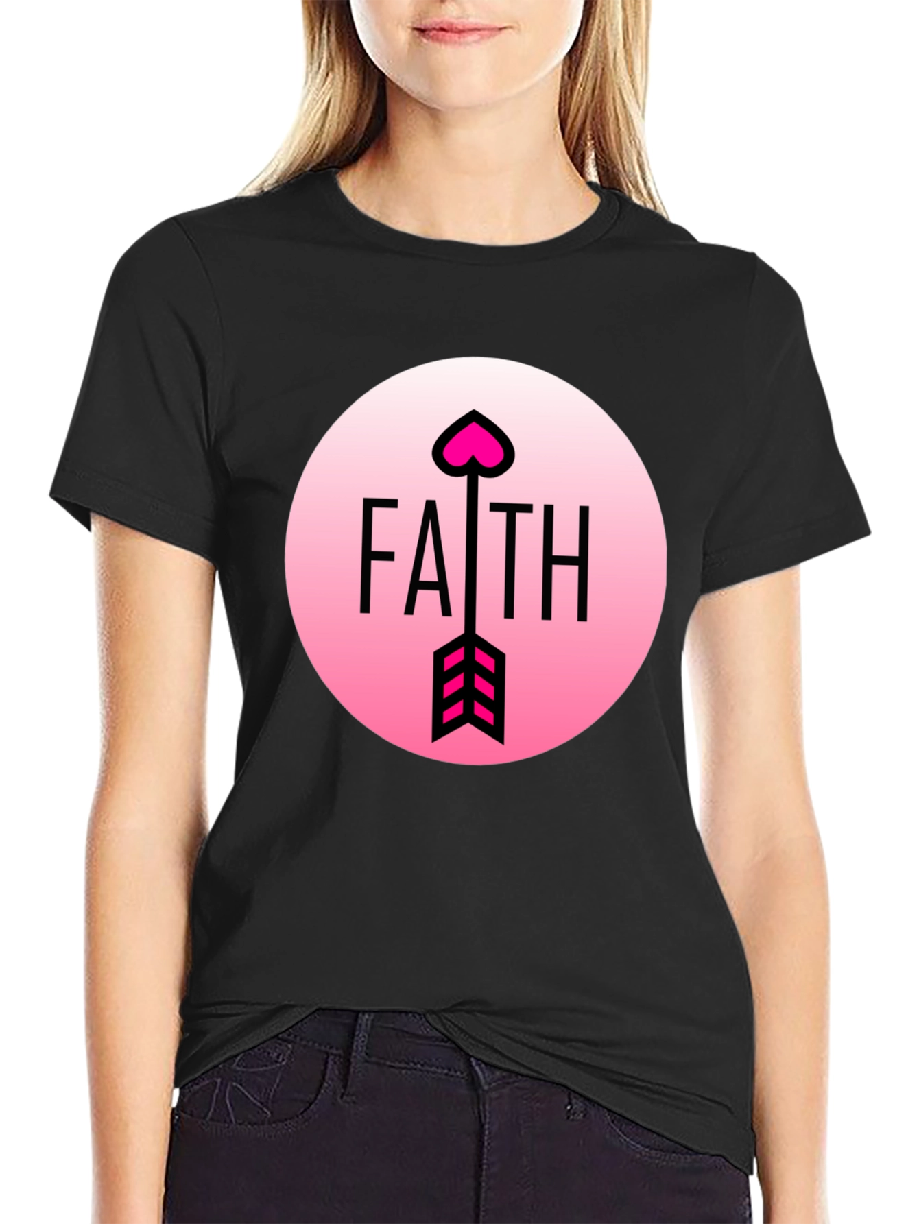 Faith Arrow Heart Graphic Black Tee