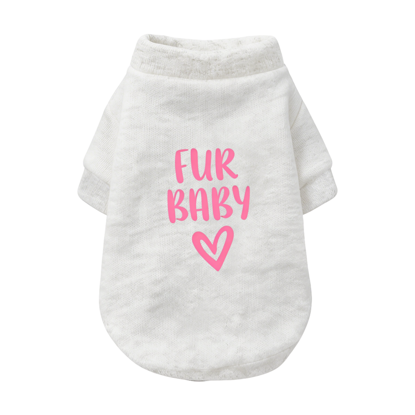 Fur Baby Pink Heart Print White Pet Sweater, Sweet Fur Kid Puppy Top