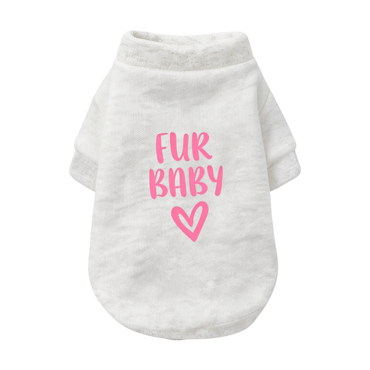 Fur Baby Pink Heart Print White Pet Sweater, Sweet Fur Kid Puppy Top