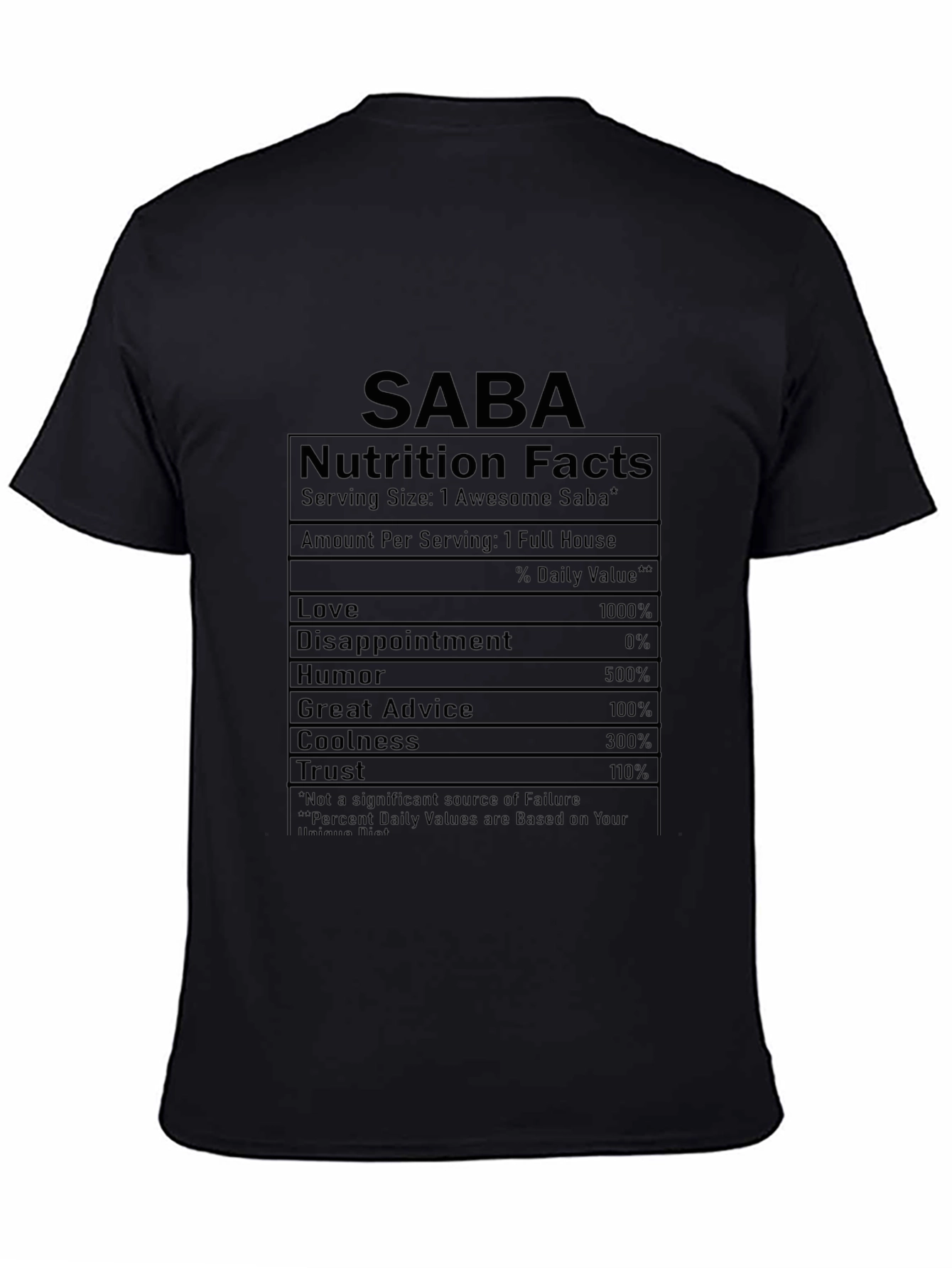 SABA Nutrition Facts Funny T-Shirt
