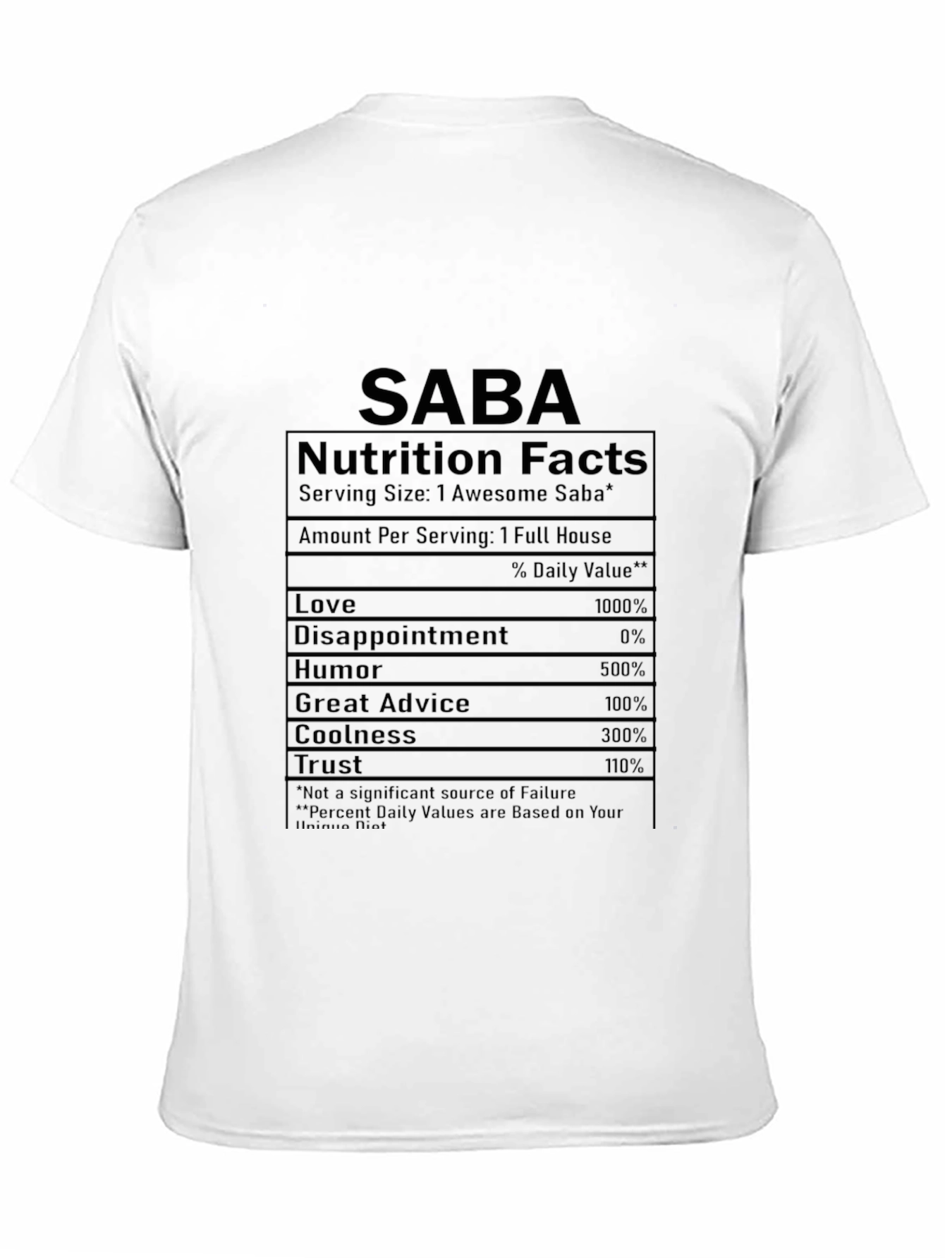 SABA Nutrition Facts Funny T-Shirt