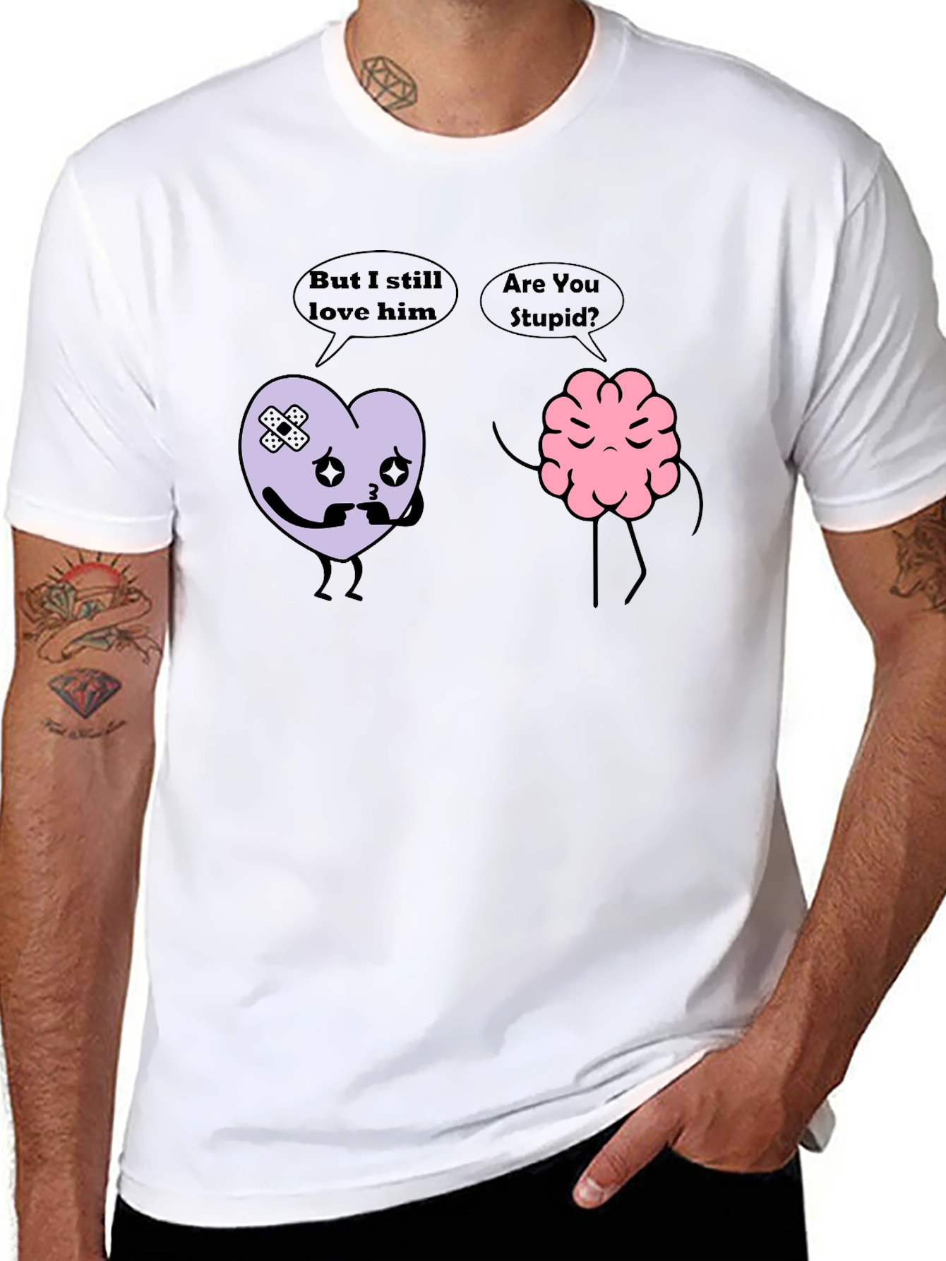 Heart vs Brain Funny Graphic T-Shirt