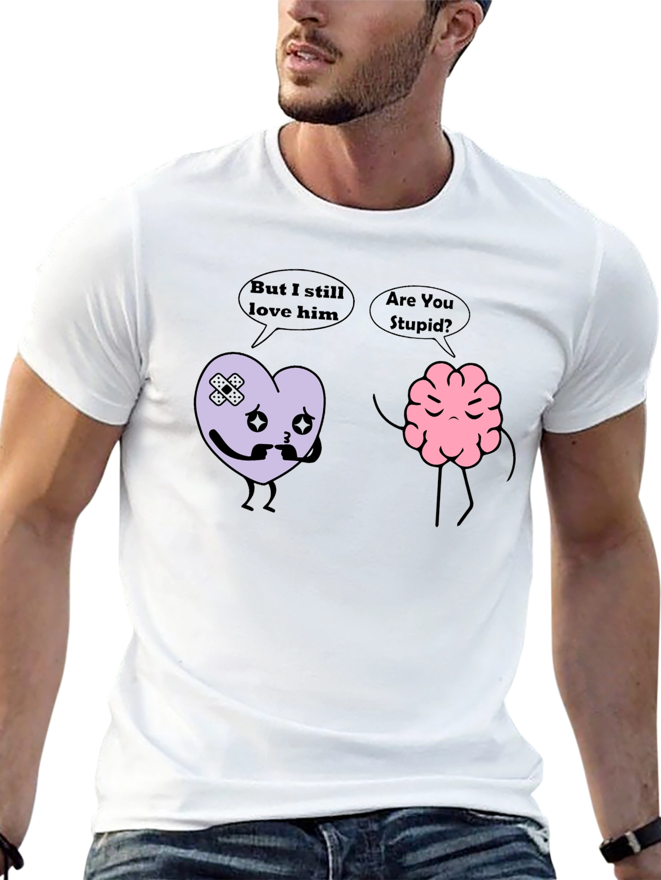 Heart vs Brain Funny Graphic T-Shirt