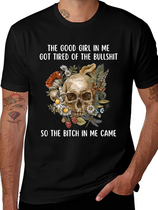 Good Girl Tired Skull Graphic T-Shirt