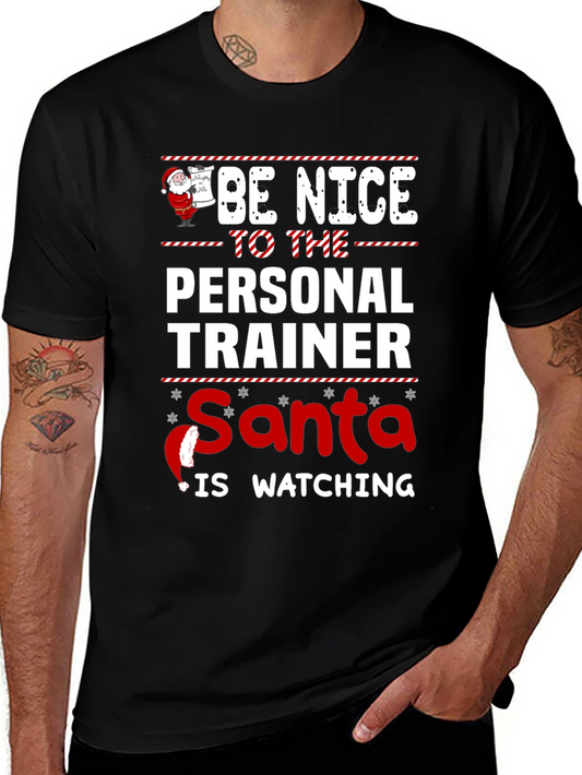 Funny Personal Trainer Santa Watching Christmas T-Shirt