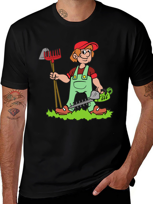 Gardener Cartoon Black T-Shirt