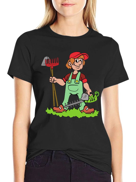 Gardener Cartoon Black T-Shirt
