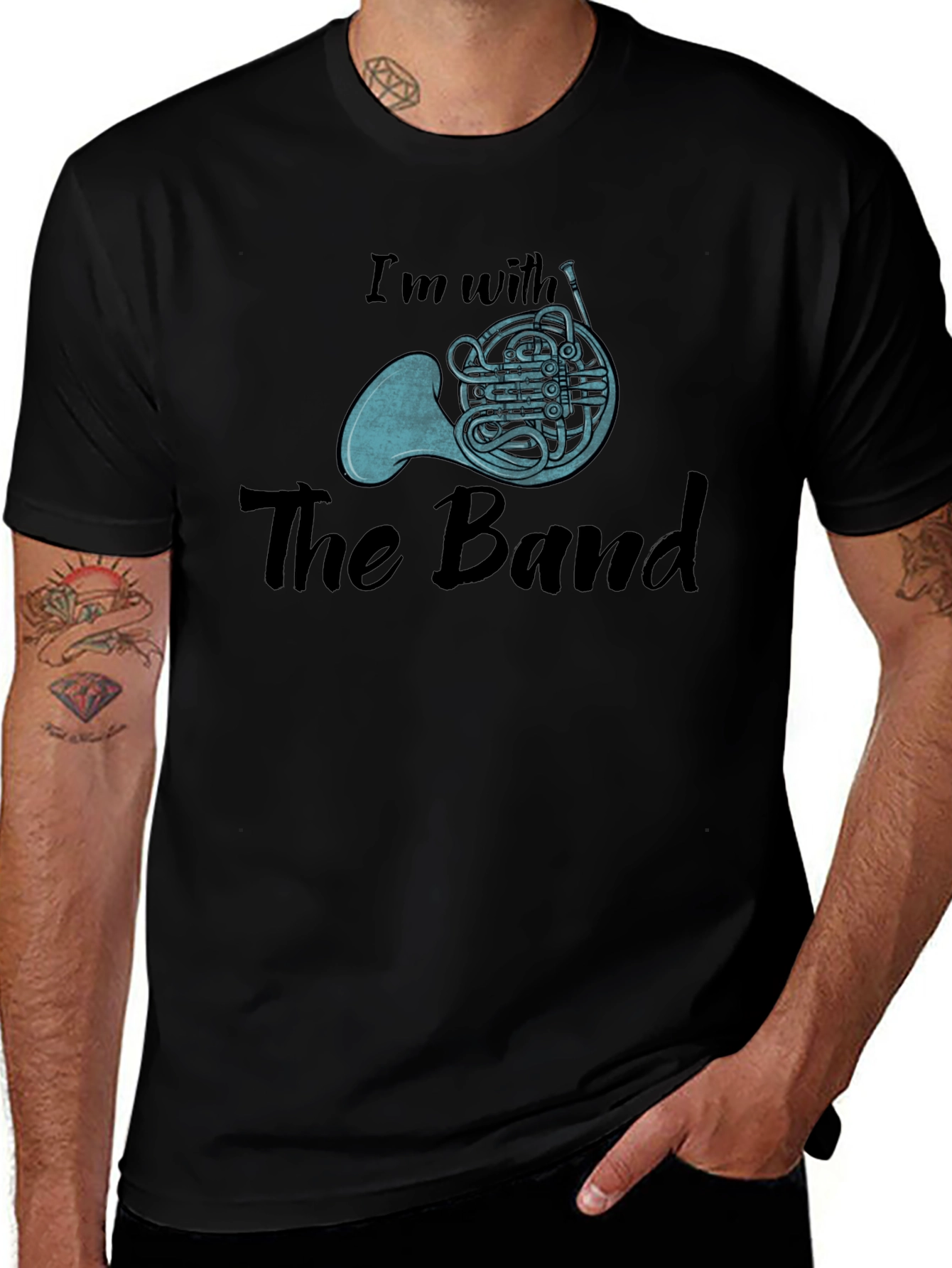 Im With The Band French Horn Black T-Shirt