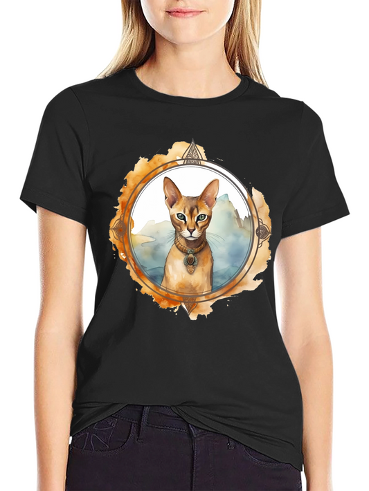 Abyssinian Cat T-Shirt Watercolor Style Round Design