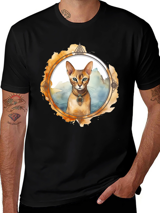 Abyssinian Cat T-Shirt Watercolor Style Round Design