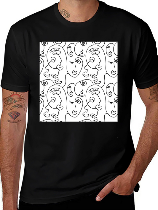 Abstract Face Line Art T-Shirt - Stylish Graphic Tee