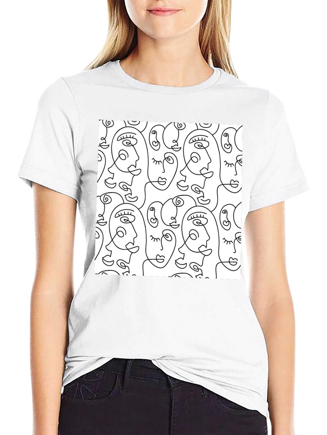 Abstract Face Line Art T-Shirt - Stylish Graphic Tee