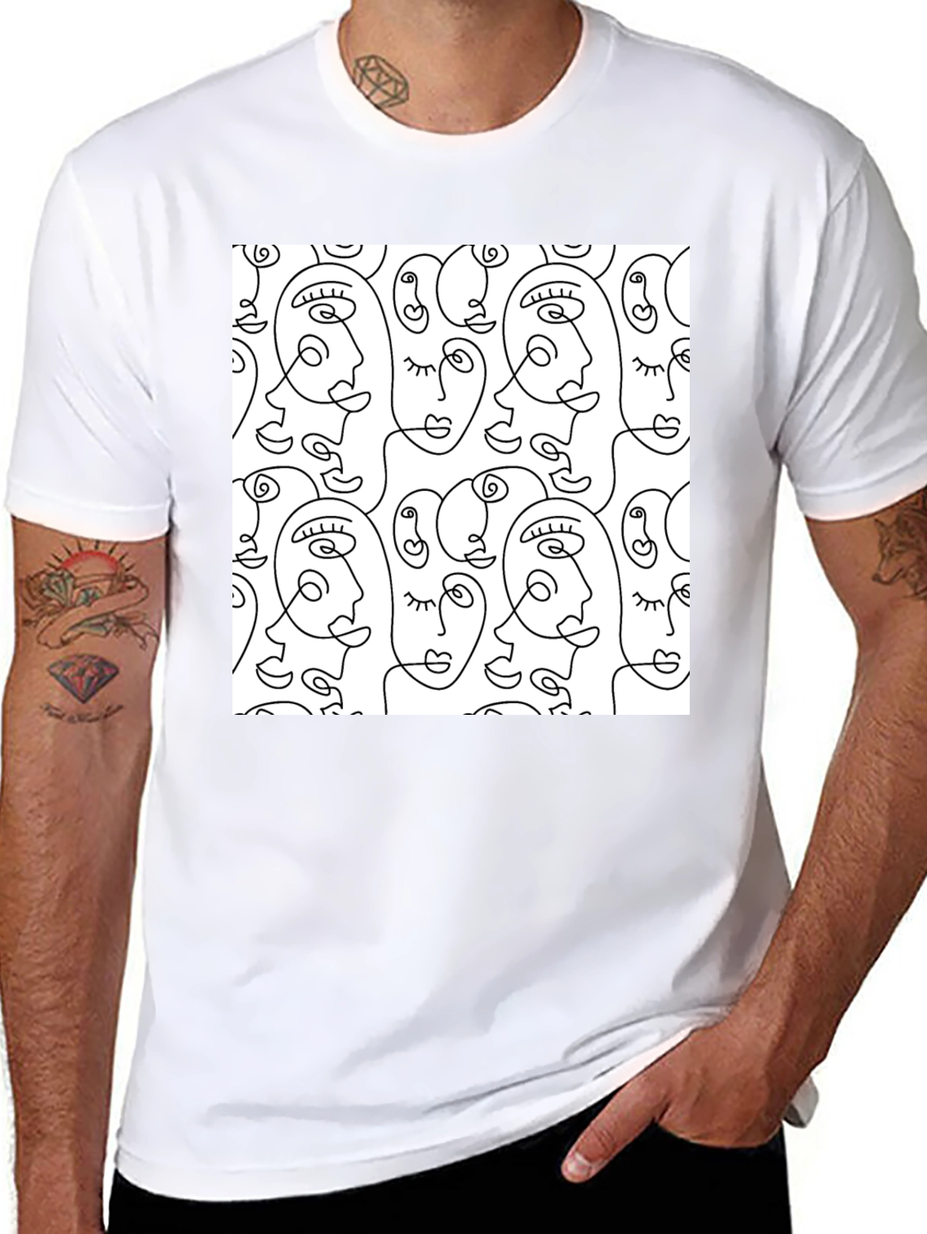 Abstract Face Line Art T-Shirt - Stylish Graphic Tee