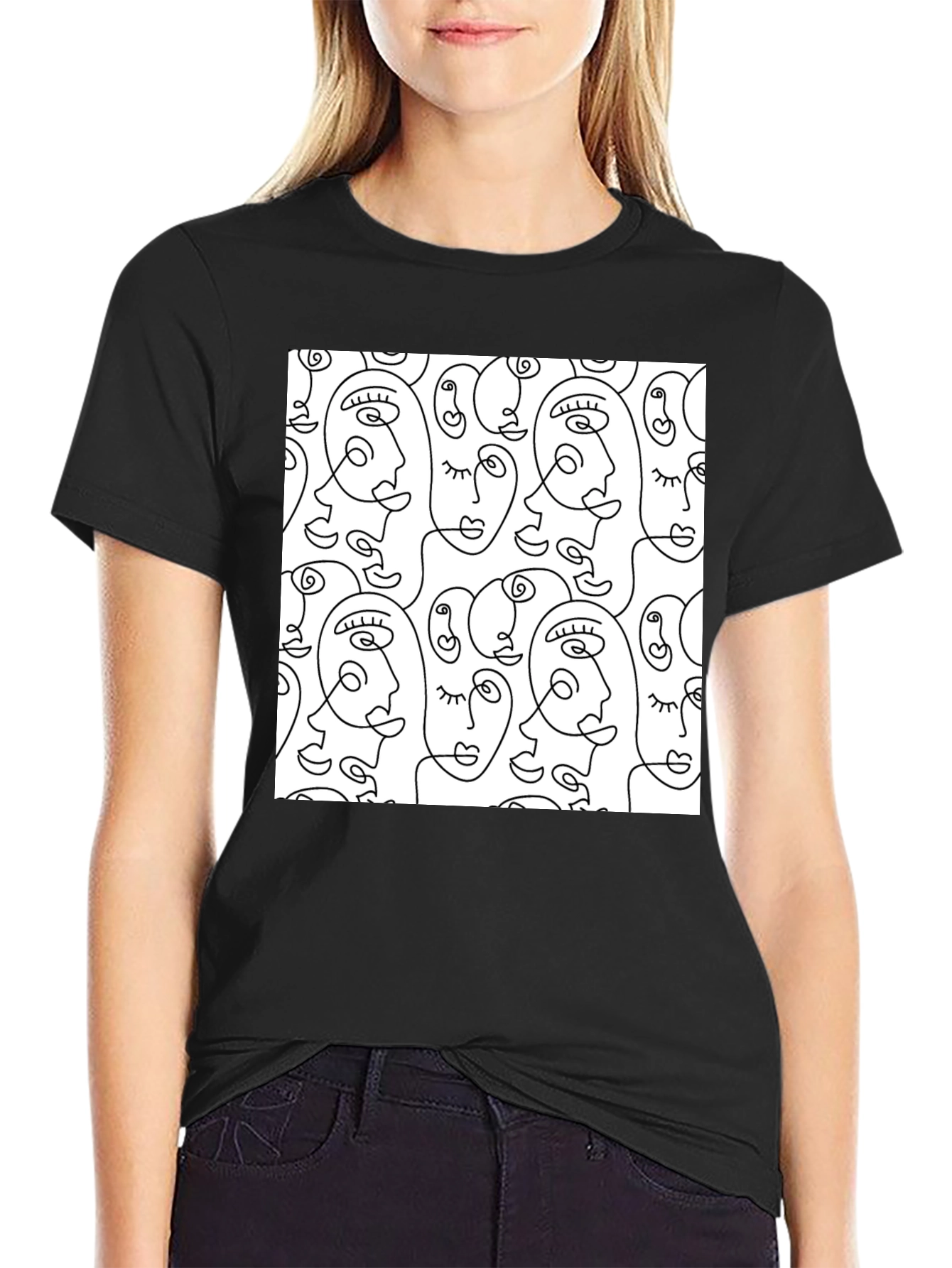 Abstract Face Line Art T-Shirt - Stylish Graphic Tee
