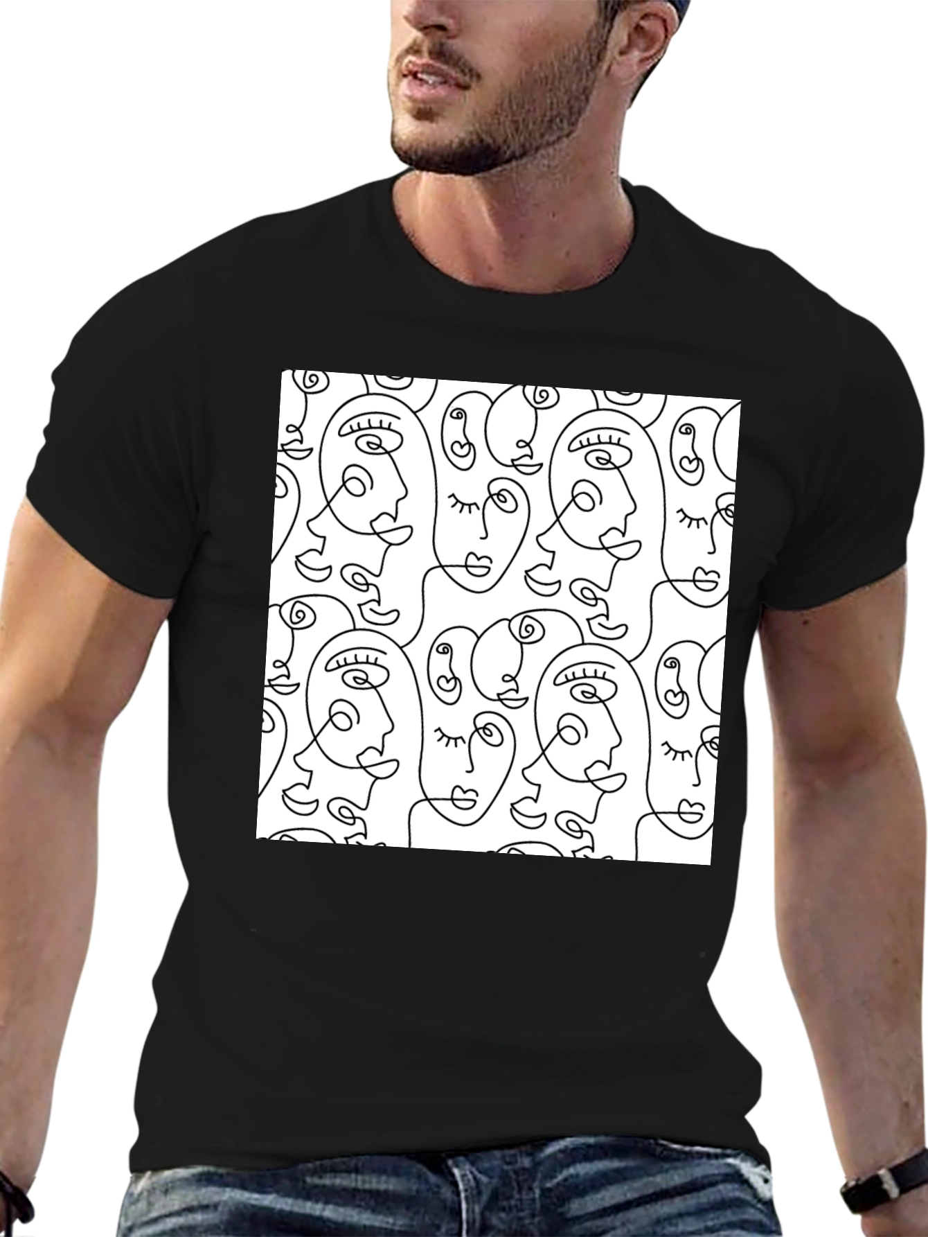 Abstract Face Line Art T-Shirt - Stylish Graphic Tee