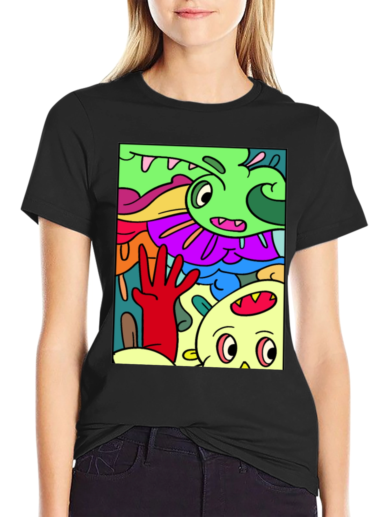 Cartoon Doodle Graphic T-Shirt - Quirky Streetwear