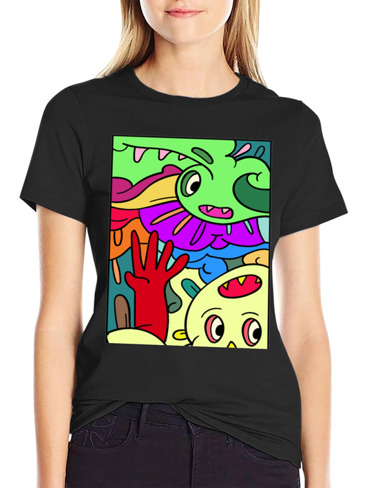 Cartoon Doodle Graphic T-Shirt - Quirky Streetwear