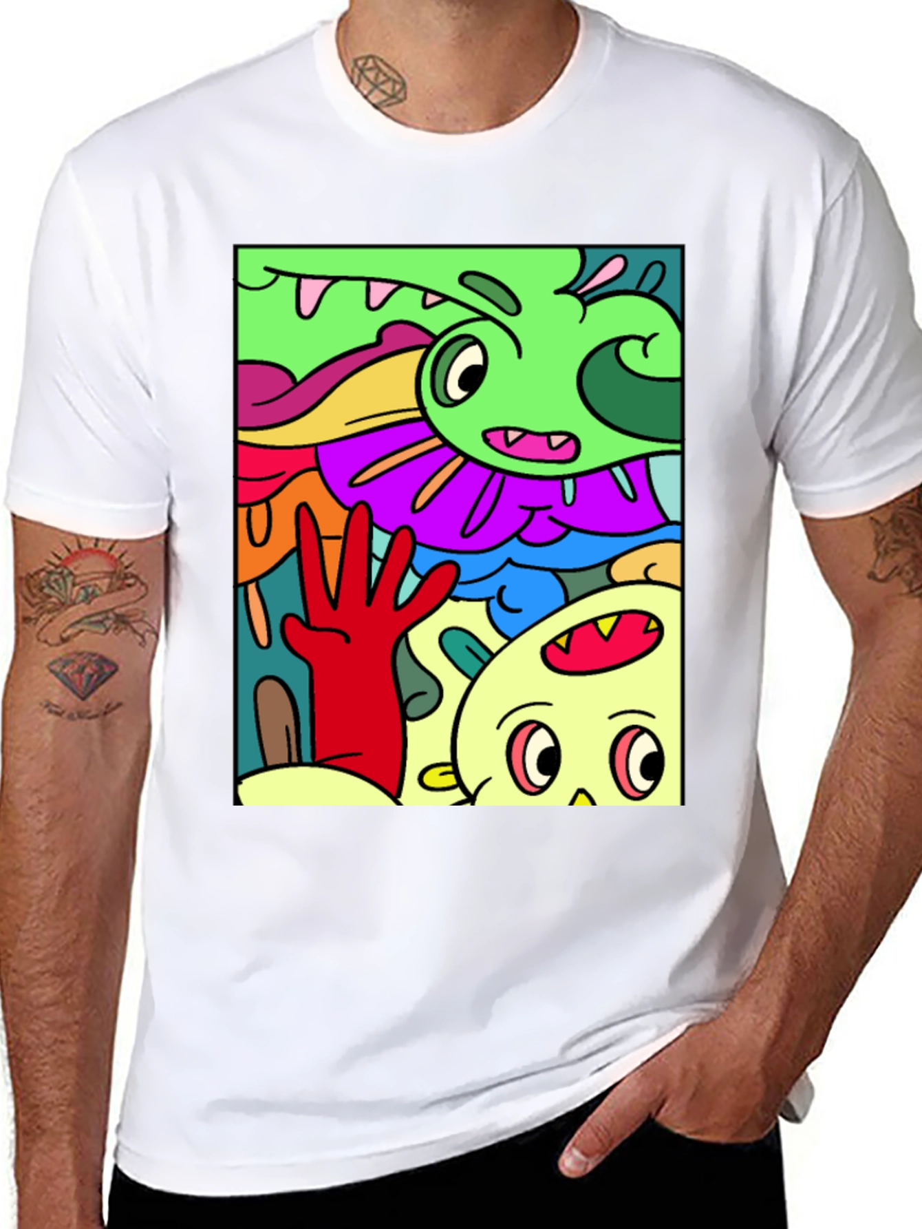 Cartoon Doodle Graphic T-Shirt - Quirky Streetwear